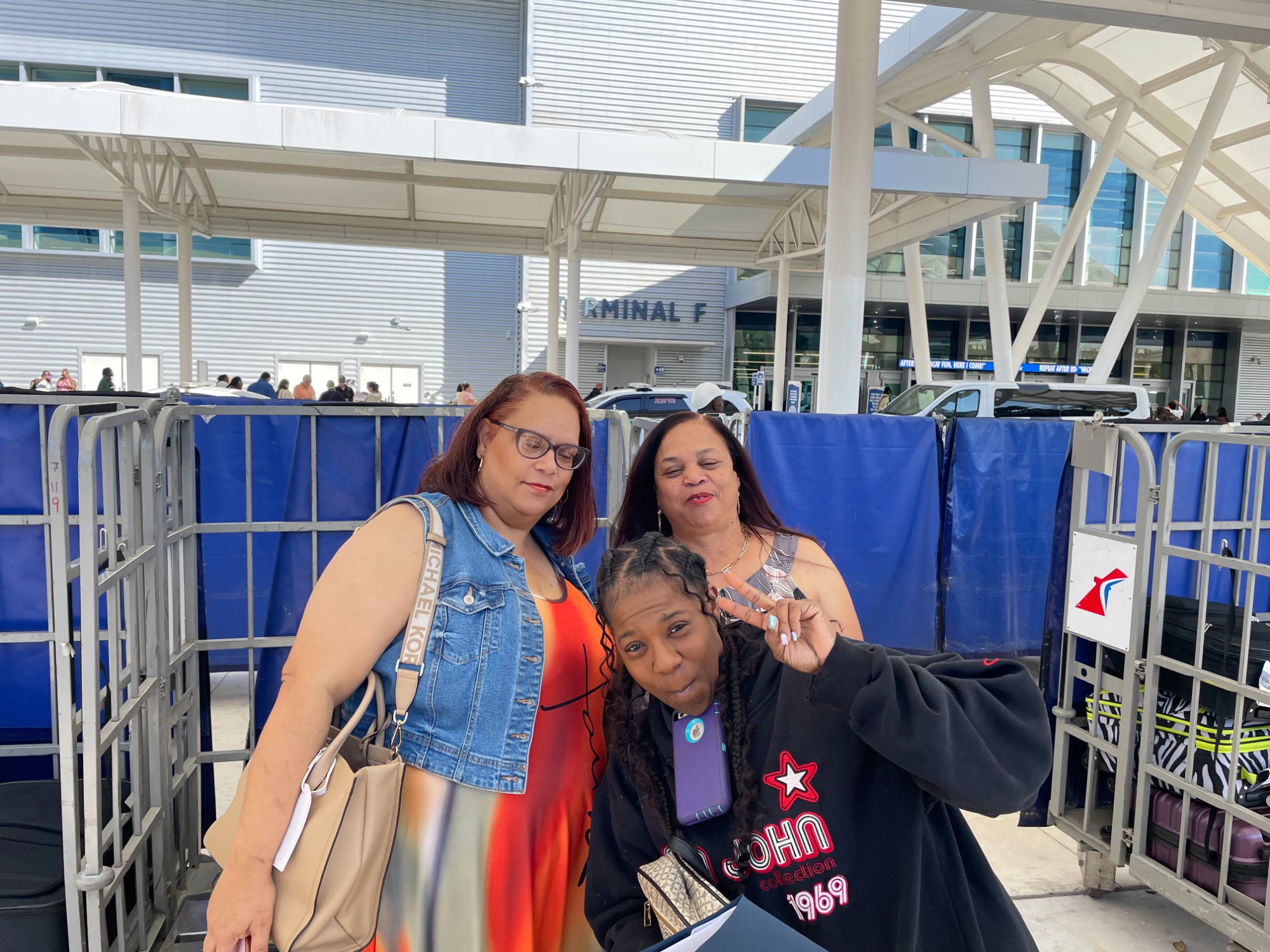 Three retreat guests at cruise port