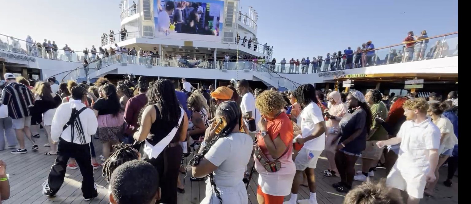 Sail away party on deck